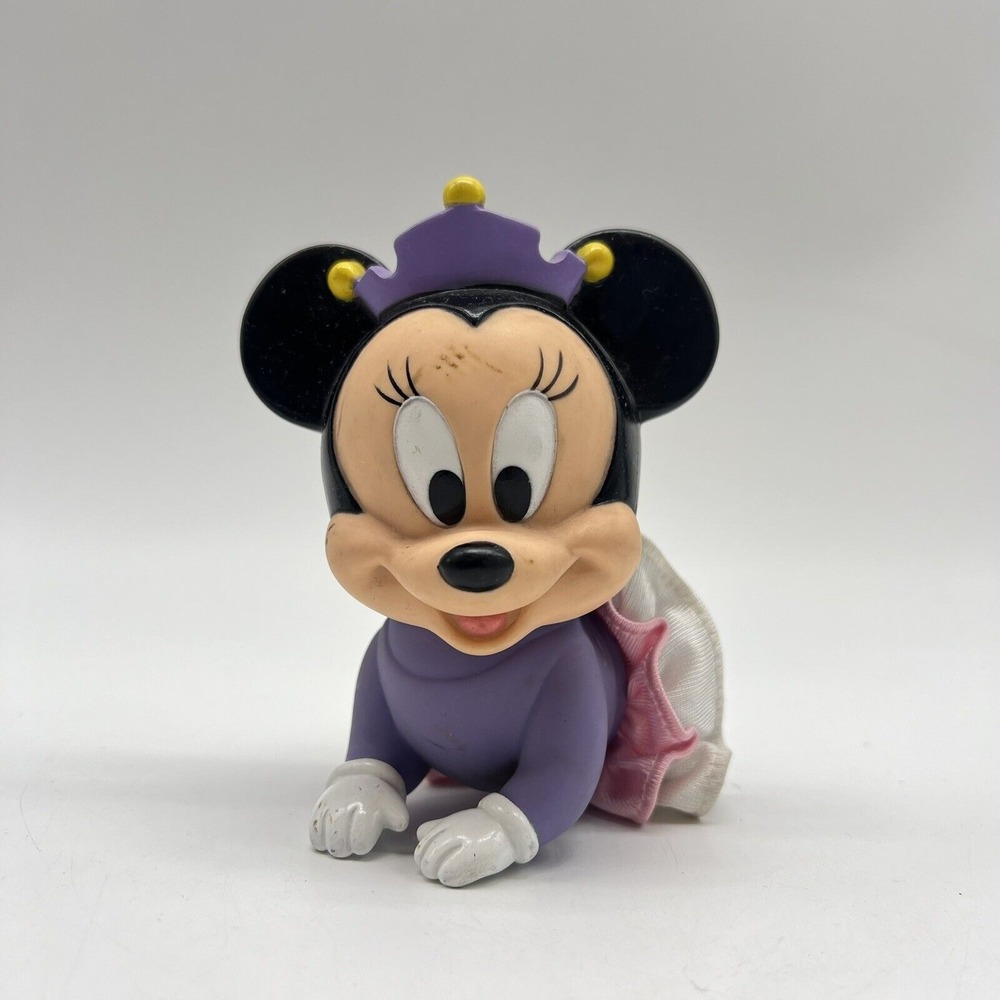 Disney Minnie Mouse Crawling Vinyl Toy Purple W Cloth Tutu‎ Vintage Figure
